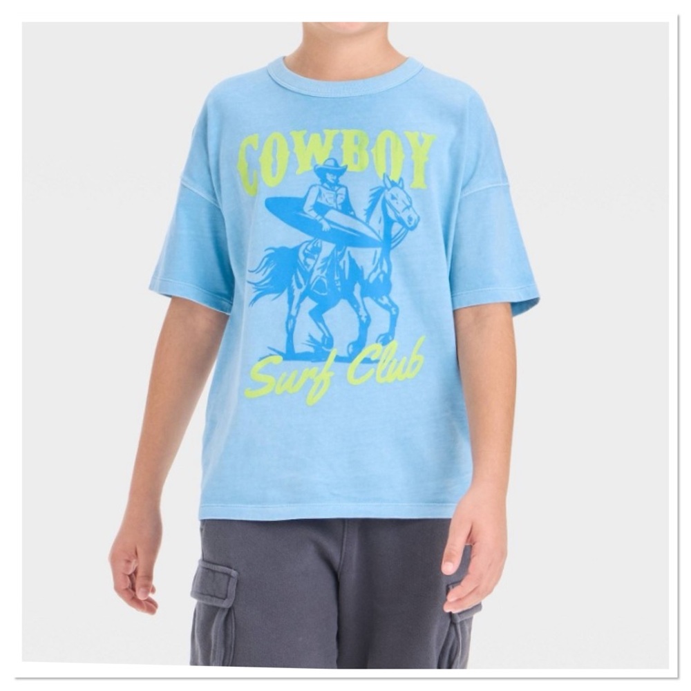 Kids Light Blue 'Cowboy Surf Club' Relaxed Fit Graphic Tee